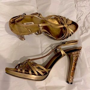 MIU MIU Gold Jewel High Heel Shoes sz. 38